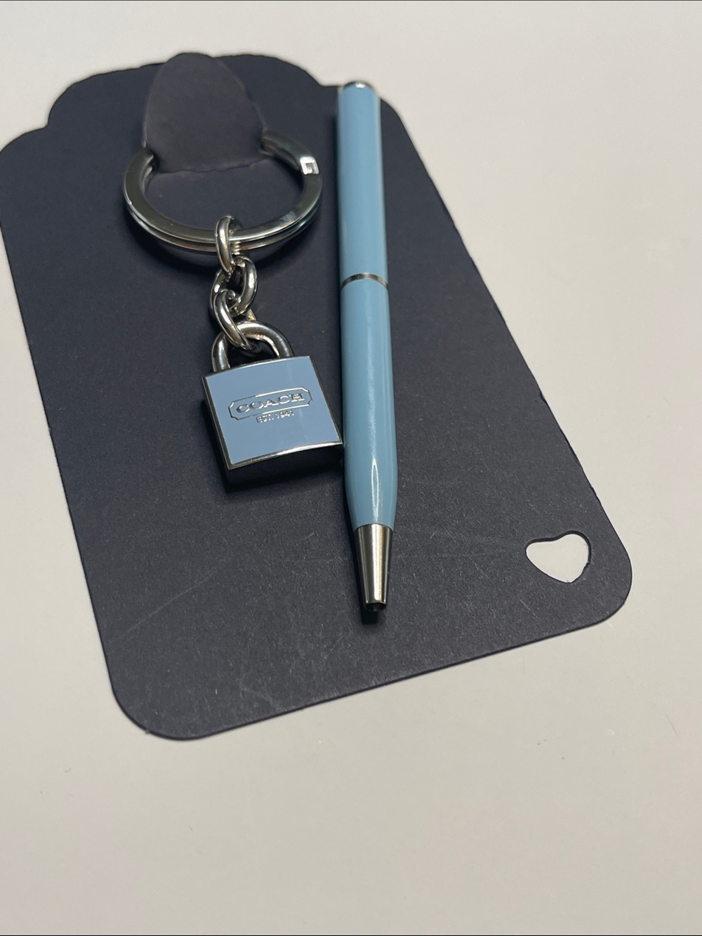 Coach Light Blue Padlock Keychain & Pen Set - Picture 5 of 6